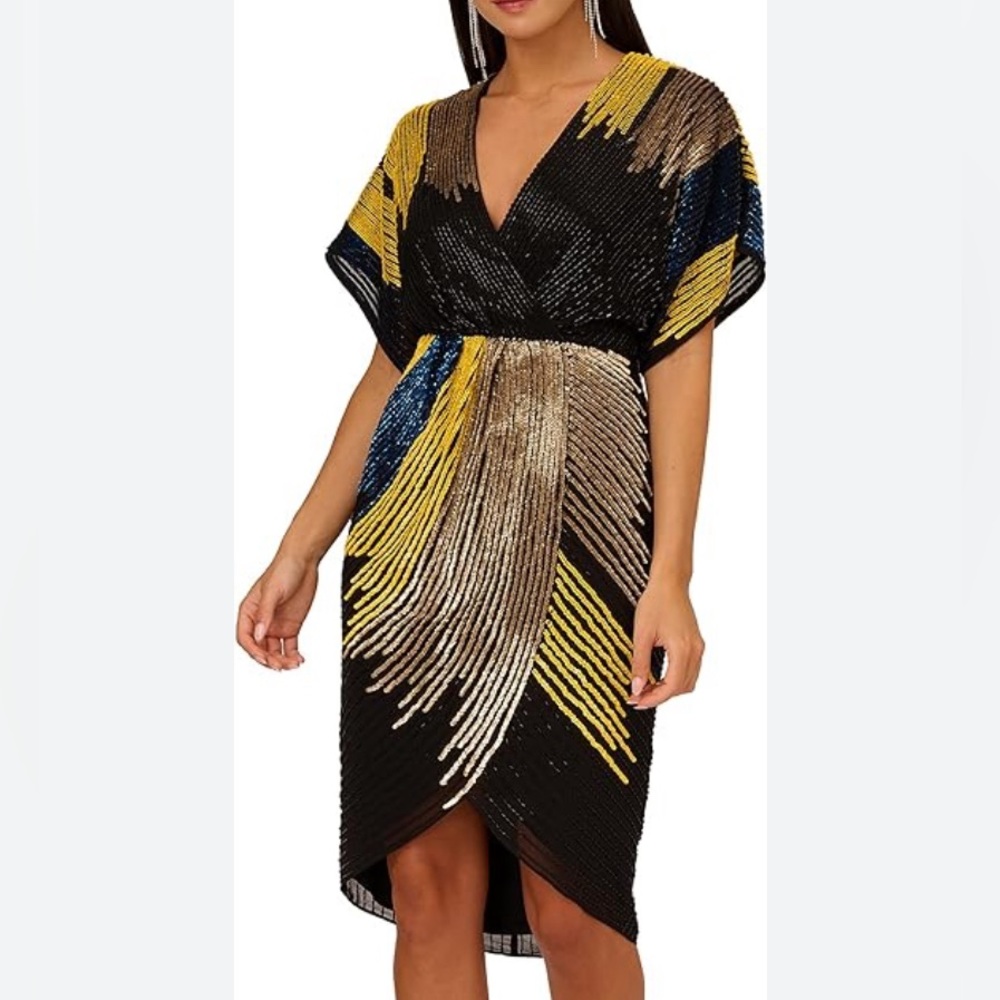 Gianni Bini Bridgette Sequin Asymmetrical A Line dress size 6 Black Multi Color